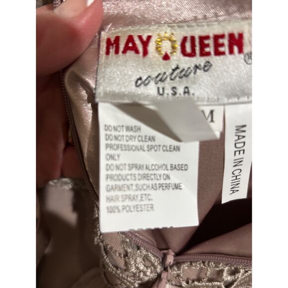 New Lace Chiffon satin A-Line Mocha Formal dress Mother of bride Prom Gala sz M - Picture 14 of 16